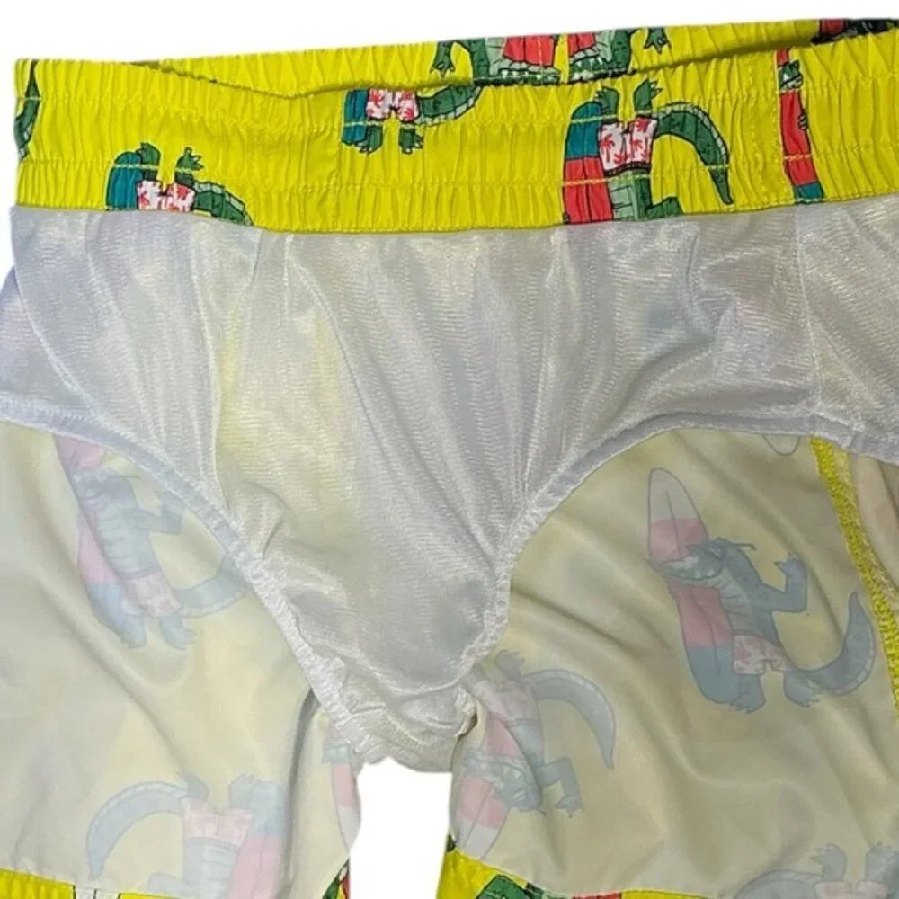 Surfing Alligator Print Swim Shorts Drawstring Lined Quick Dry Kids 6/7
